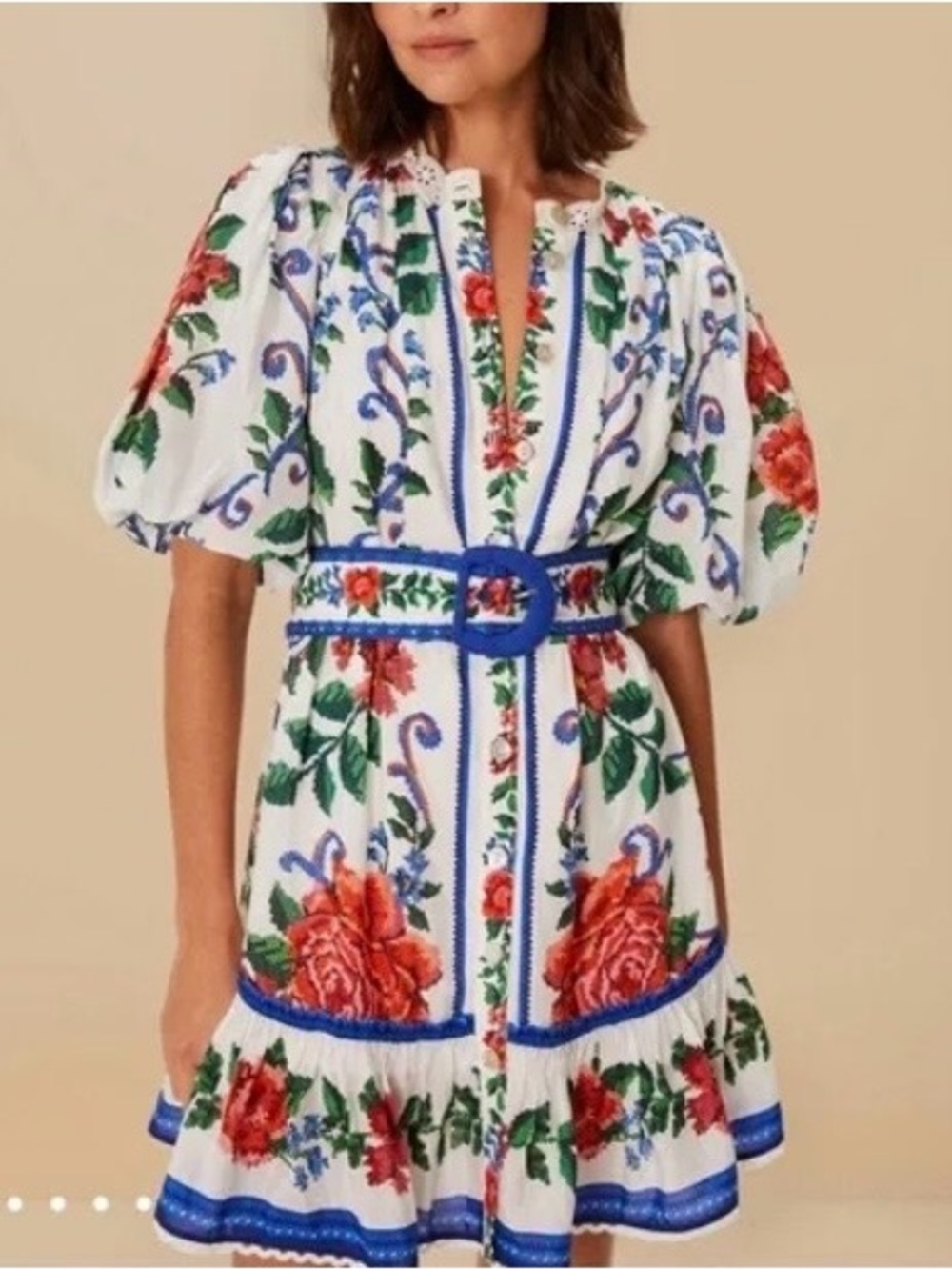 Farm Rio Flower tapestry mini dress